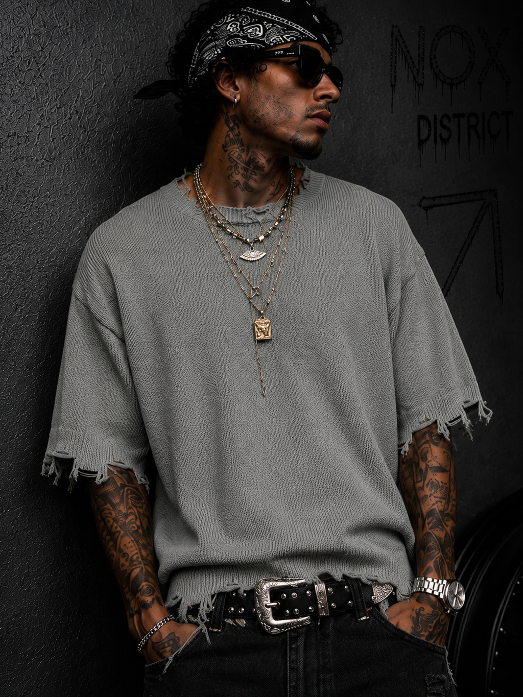 NOX Frayed Edge Oversized Knit Tee
