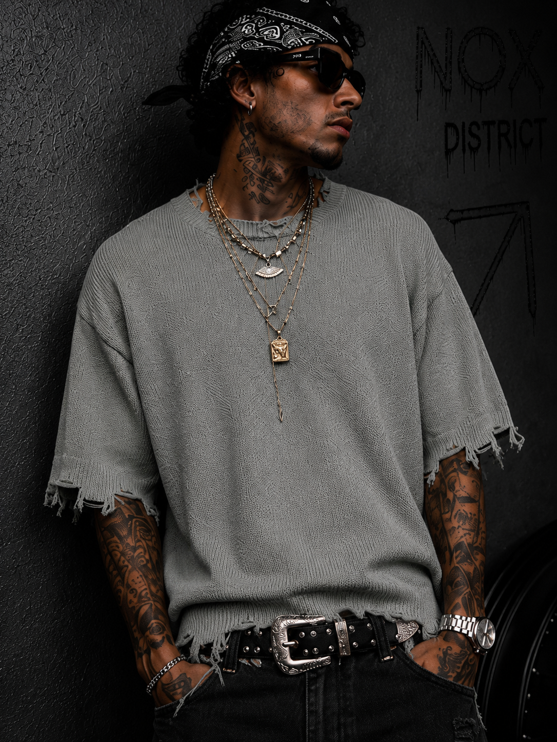 NOX Frayed Edge Oversized Knit Tee